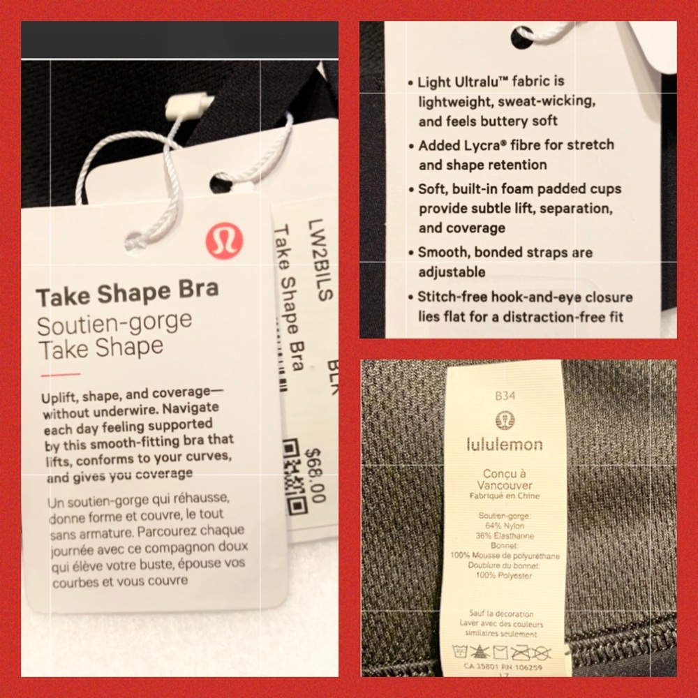 LULULEMON TAKE SHAPE BRA SZ 34B BNWT - Picture 6 of 10